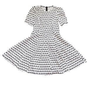 NWT Xuege Cat Theme Dress SZ 6-8 Blk/White Flouncy Boho Hipster Retro A-Line